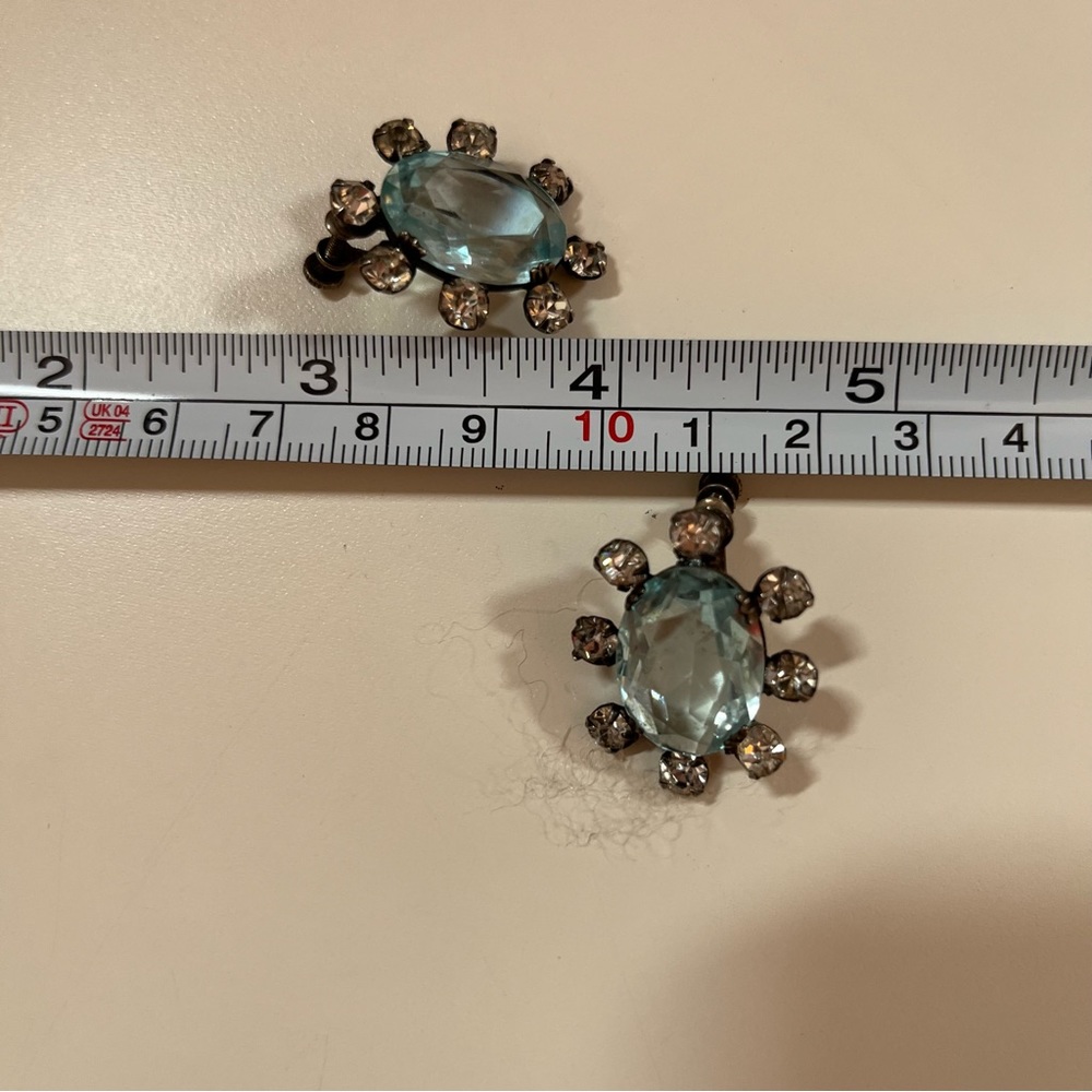 Antique Art deco Sterling Silver oversized pale blue quartz Screw back earrings - Picture 11 of 15